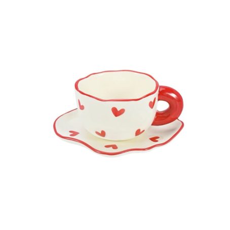 Heart red ceramic coffee cup set